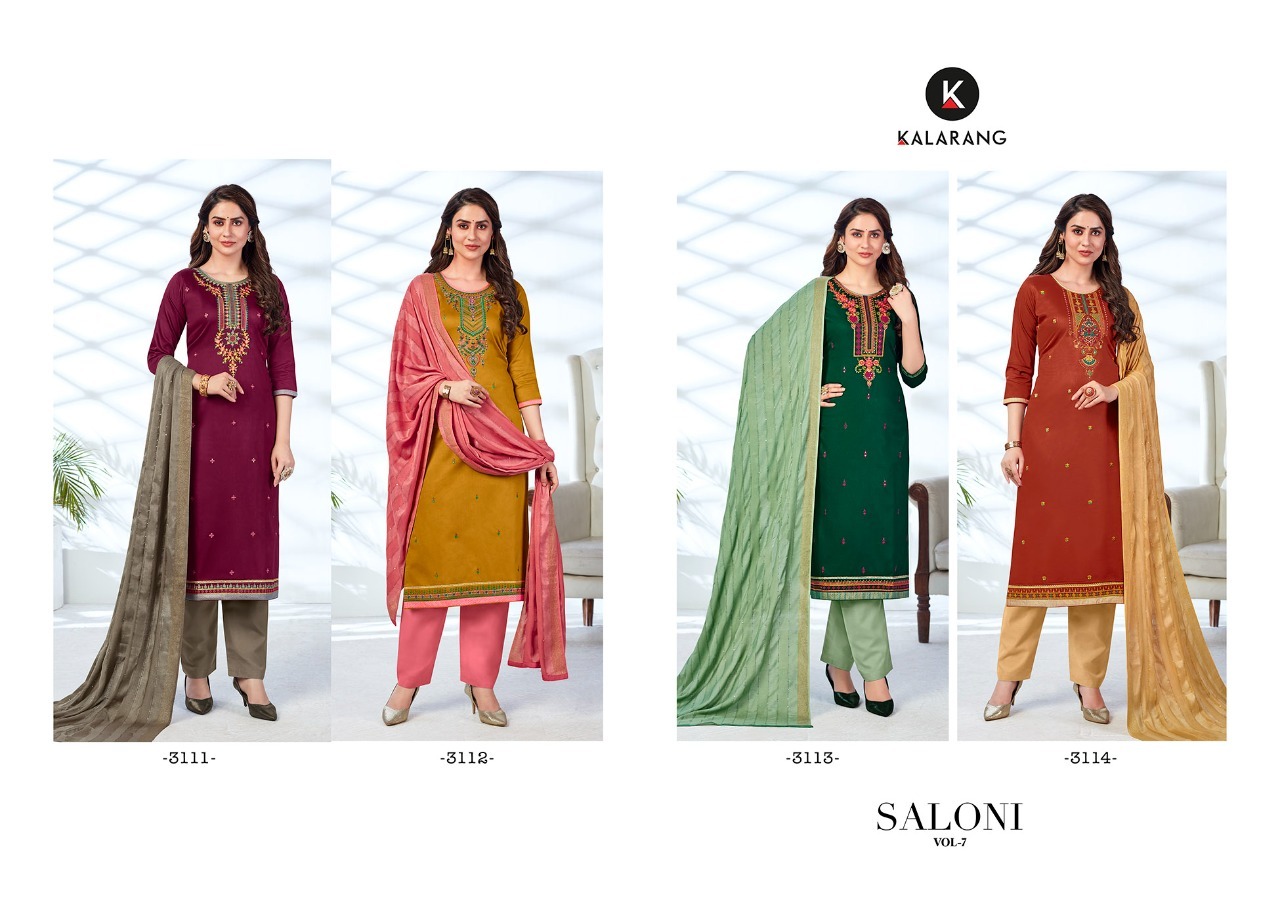 Kalarang Saloni Vol 7 Fancy Cotton Embroidery Salwar Suits Catalog