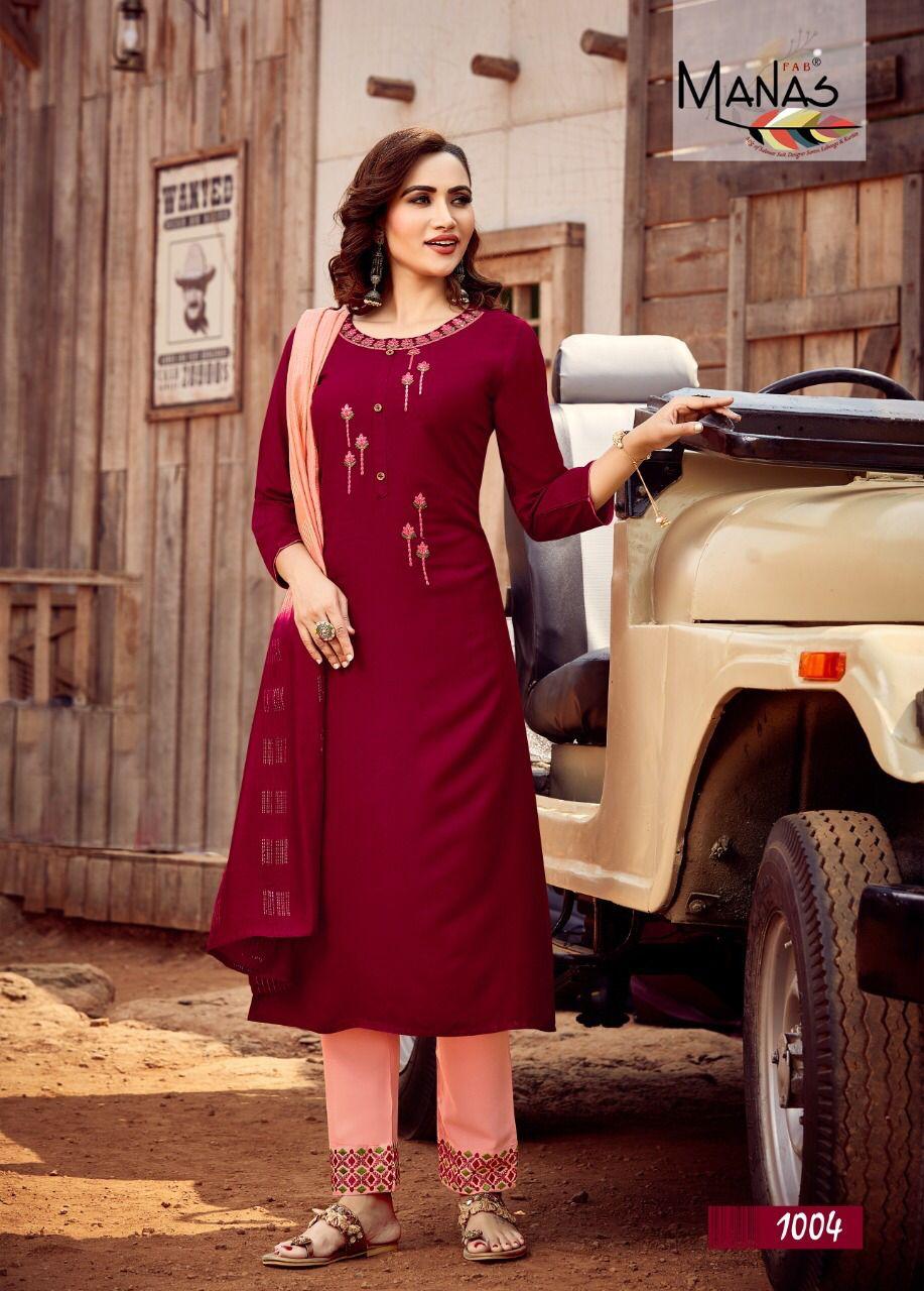 Manas Glory Rayon Fancy Embroidery Ready-made  Kurti Catalog