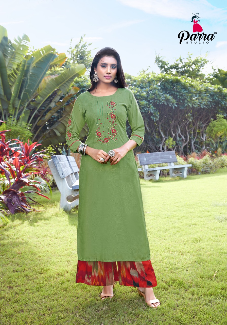 Parra Studio Eva Rayon Fancy Emnroidery Kurti With Plazzo Catalog