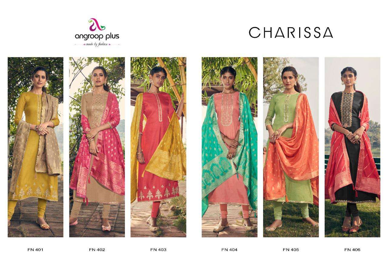 Angroop Plus Charissa Tussar Silk With Heavy Embroidery Salwar Suits Catalog