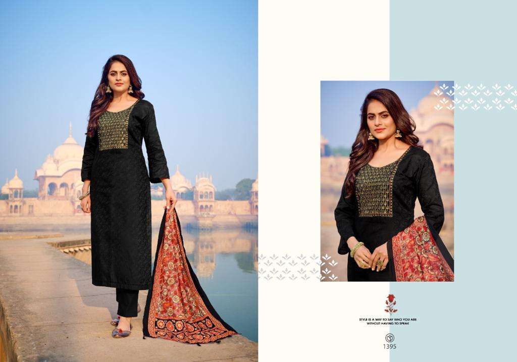 Bipson Zardosi 1391 To 1394 Jam Satin Jacquard With Work Dress Material Collection