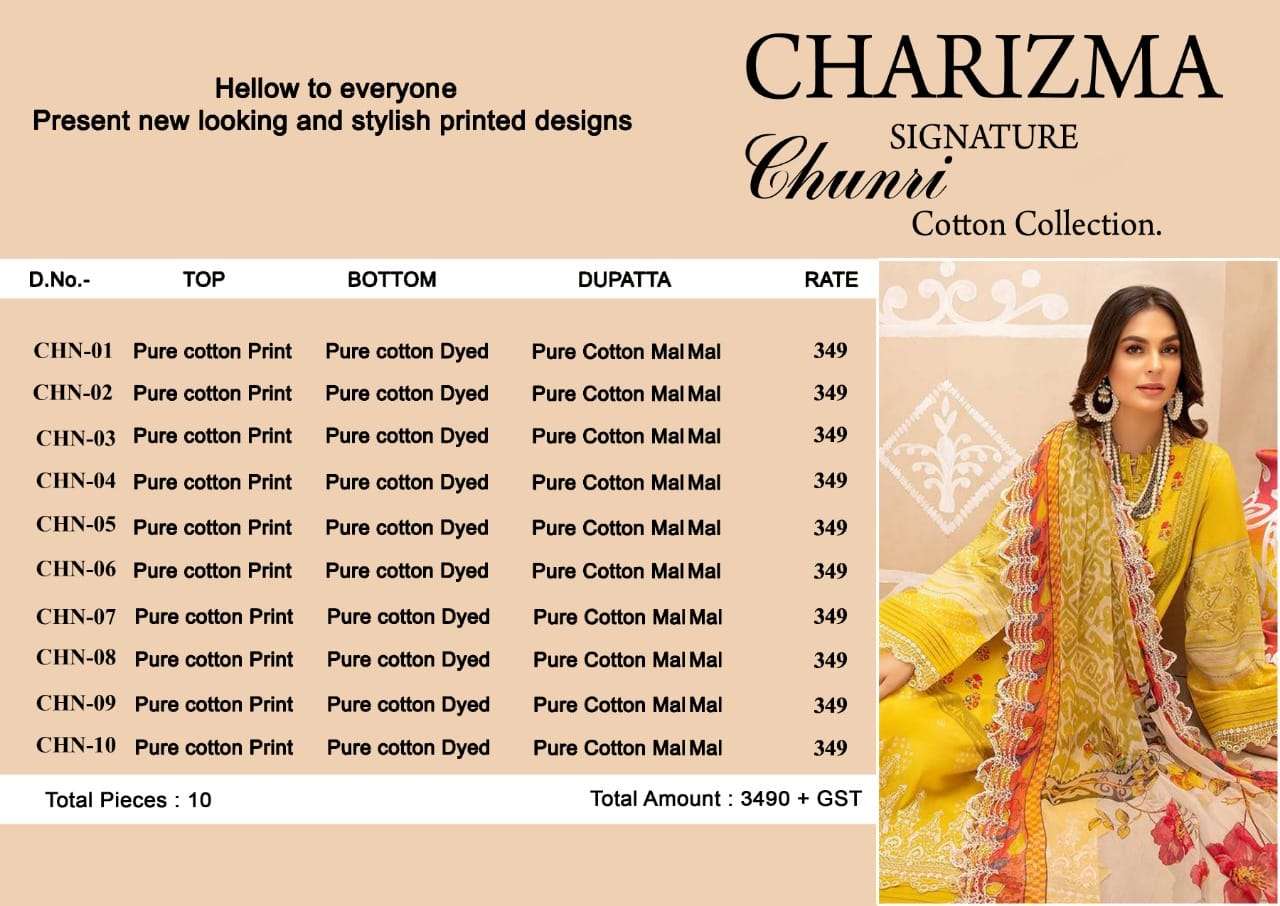 Charizma Signature Chunari Cotton Collection Pure Cotton Pakistani Suits Collection