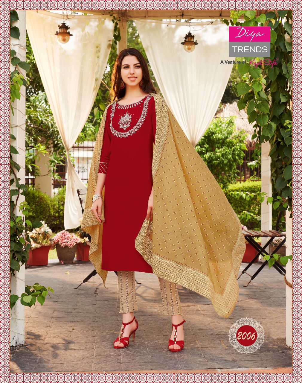 Diya Trends Odhani Vol  2 Embroidery Kurti With Pant And Dupatta Catalog