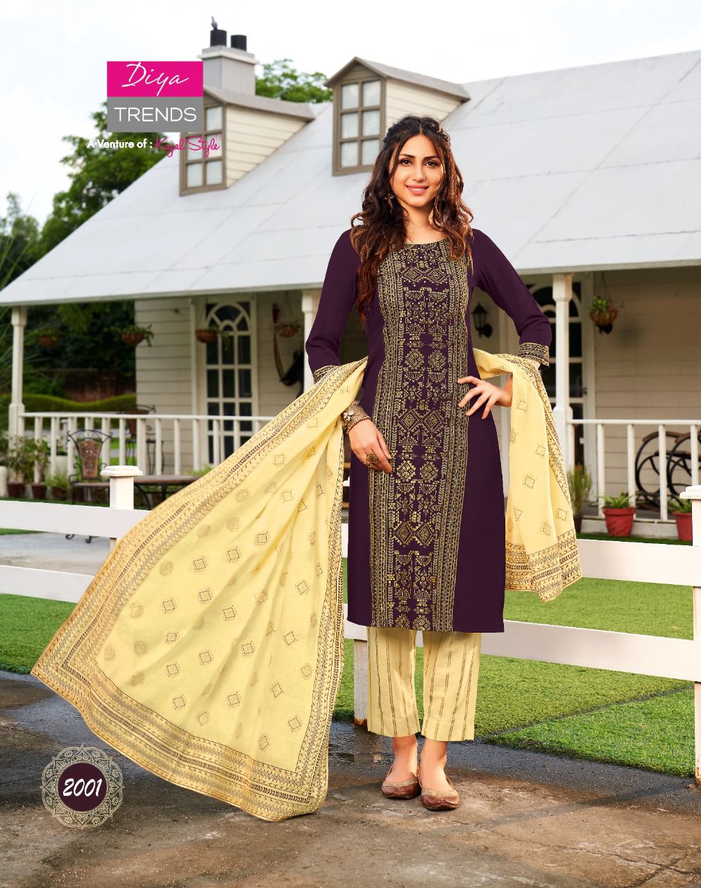 Diya Trends Odhani Vol  2 Embroidery Kurti With Pant And Dupatta Catalog