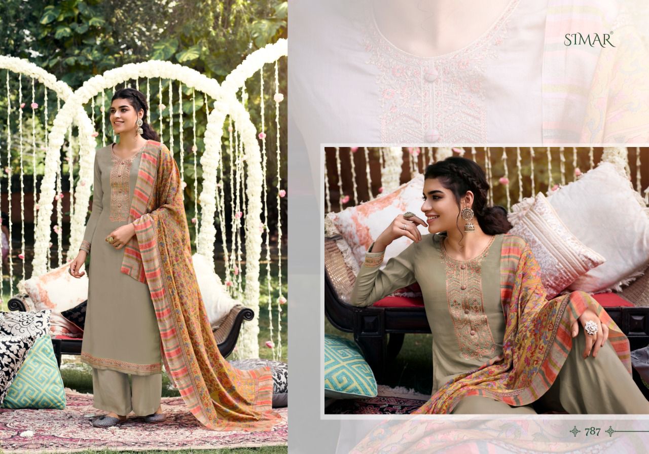 Glossy Simar Misti Silk Pashmina With Fine Embroidered Salwar Suit Catalog