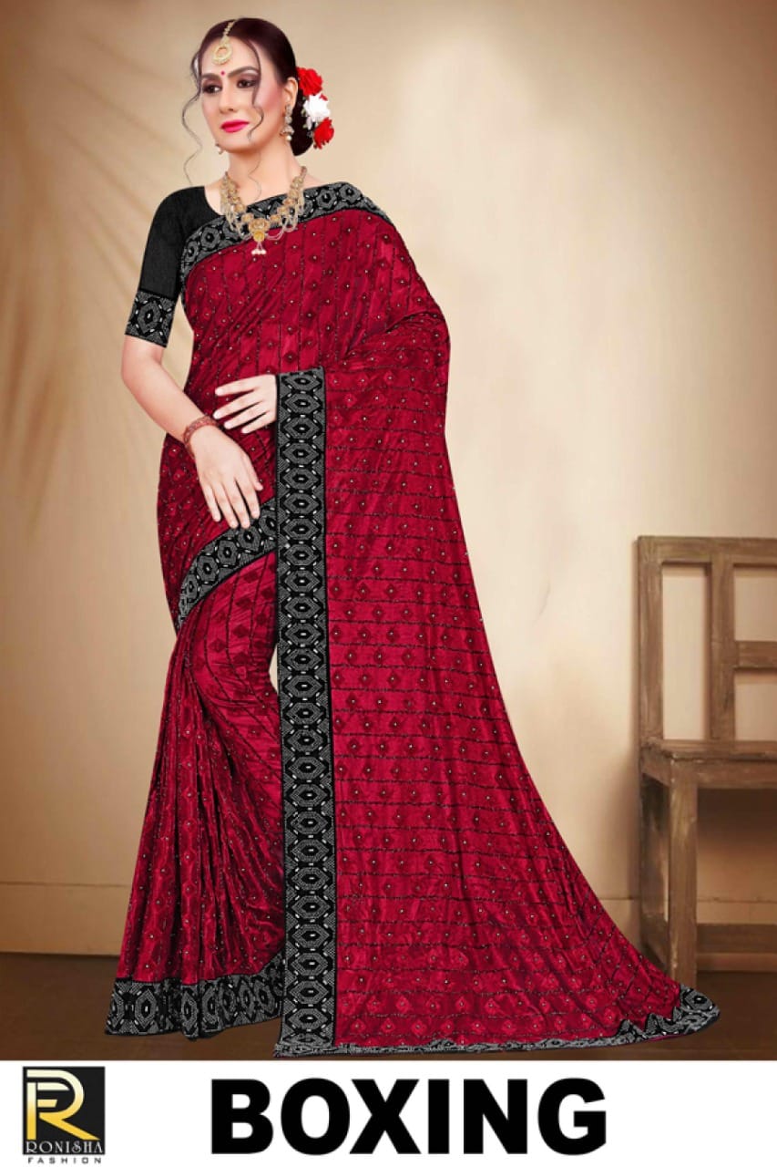 Ranjna Boxing Siroski Border Heavy Diamond Designer Saree Collecton