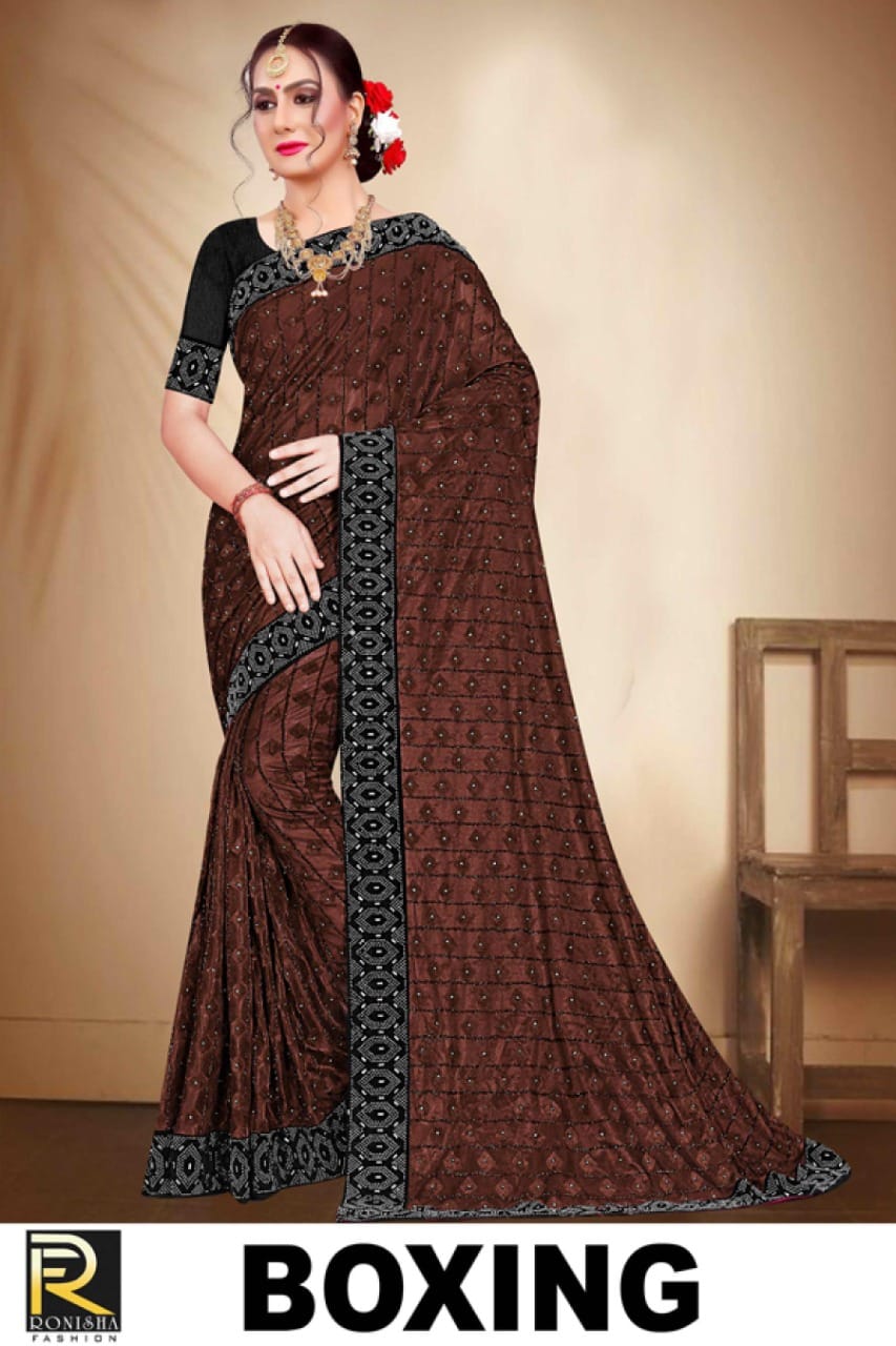 Ranjna Boxing Siroski Border Heavy Diamond Designer Saree Collecton