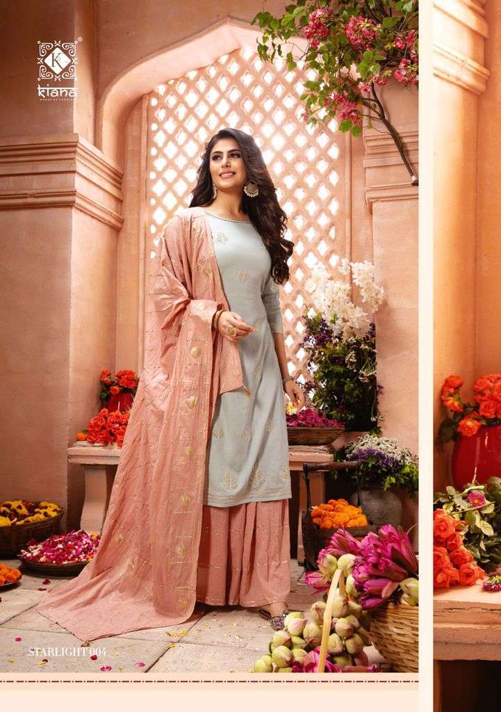 Kiana Starlight Heavy Rayon With Lace Pati Work Kurtis With Bottom And Dupatta Catalog