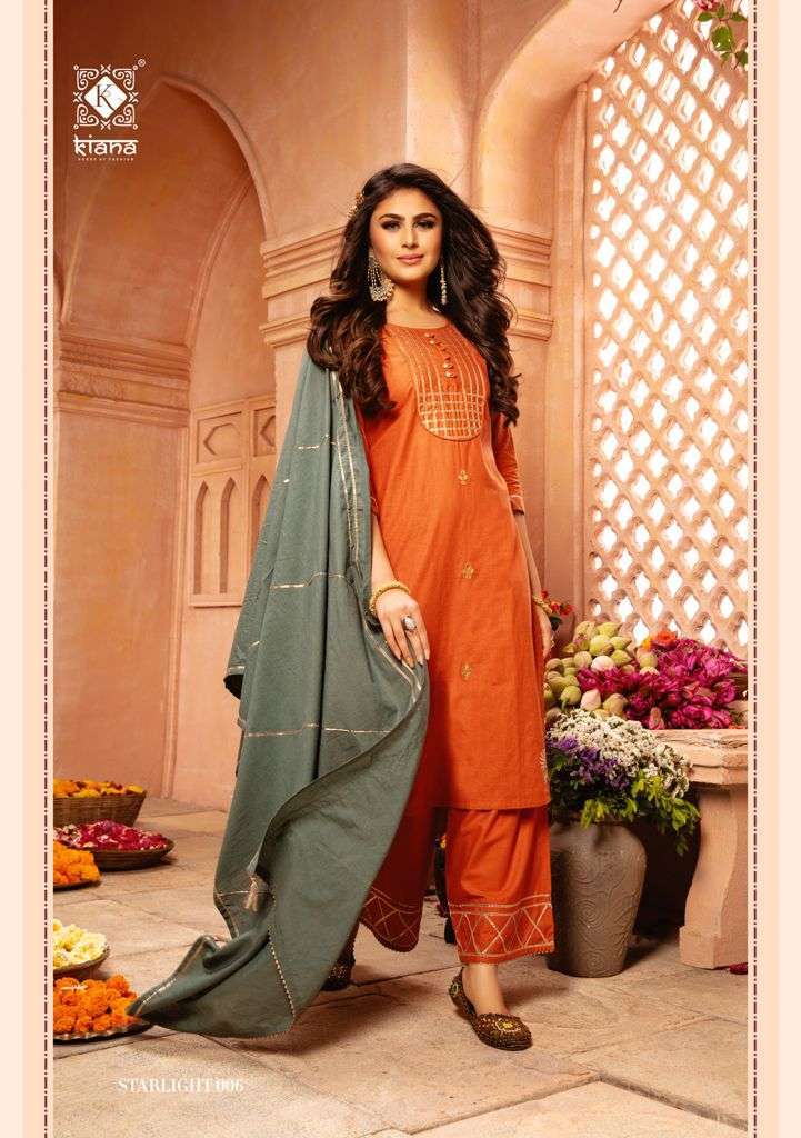 Kiana Starlight Heavy Rayon With Lace Pati Work Kurtis With Bottom And Dupatta Catalog