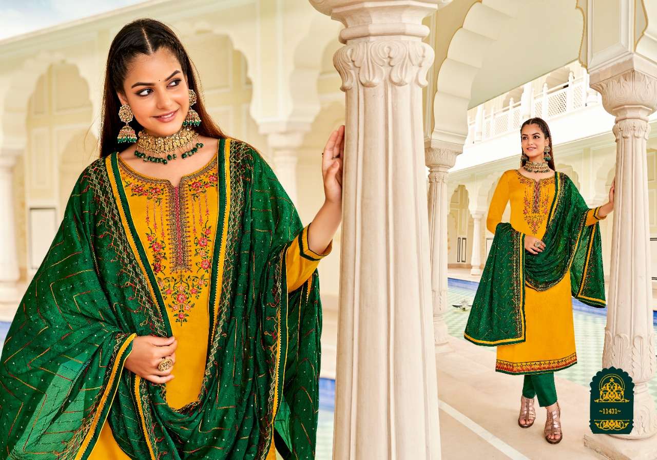 Panch Ratna Odhani Jam Silk Embroidery Work & Handwork Dress Material Catalog