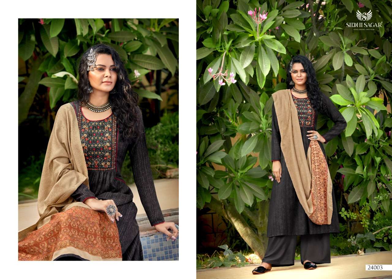 Siddhi Sagar Sabiha Pasmina With Self Print And Embroidery Dress Material Catalog