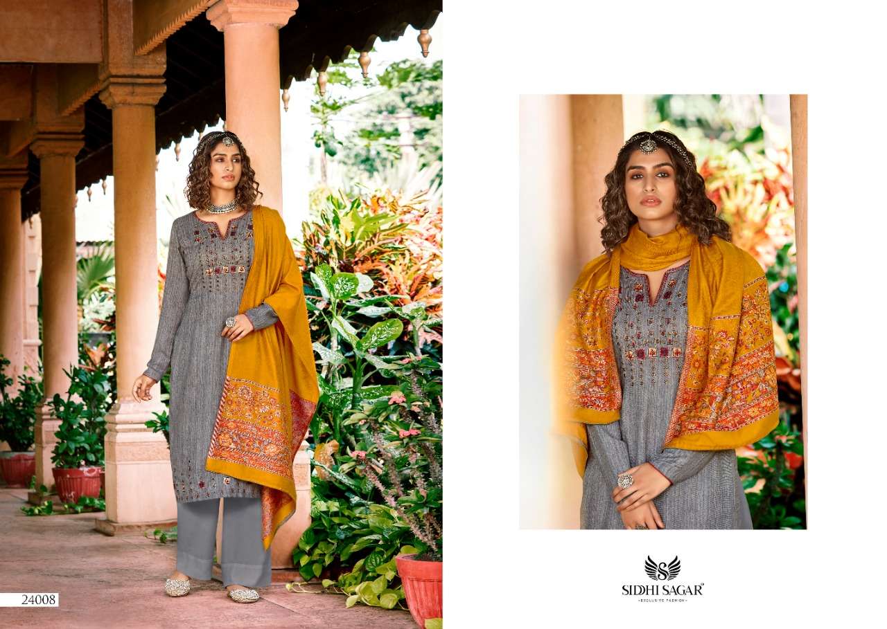 Siddhi Sagar Sabiha Pasmina With Self Print And Embroidery Dress Material Catalog