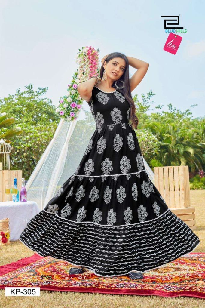 Buy TADA Women Cotton Printed Anarkali Flarred Kurti(Gown) Black yok (M) at  Amazon.in