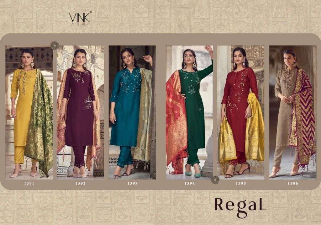 Vink Regal Silk With Hand Work Kurti With Pant Dupatta Catalog