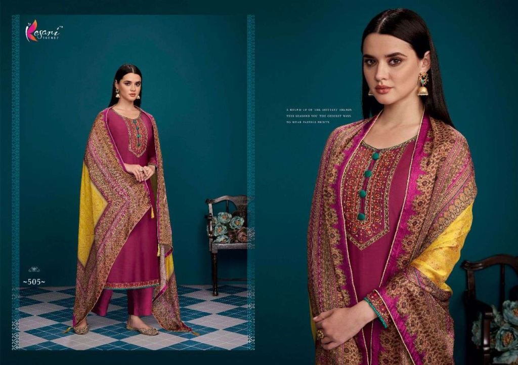 Kesari Trendz Masakali Viscose Muslin With Embroidery Work Dress Material Catalog