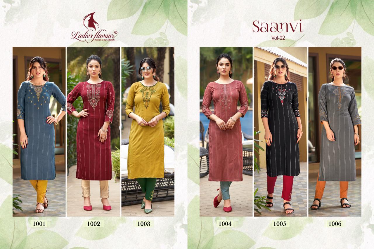Ladies Flavour Saanvi Vol 2 Heavy Rayon Designer Kurti With Bottom For Casual Wear Collection