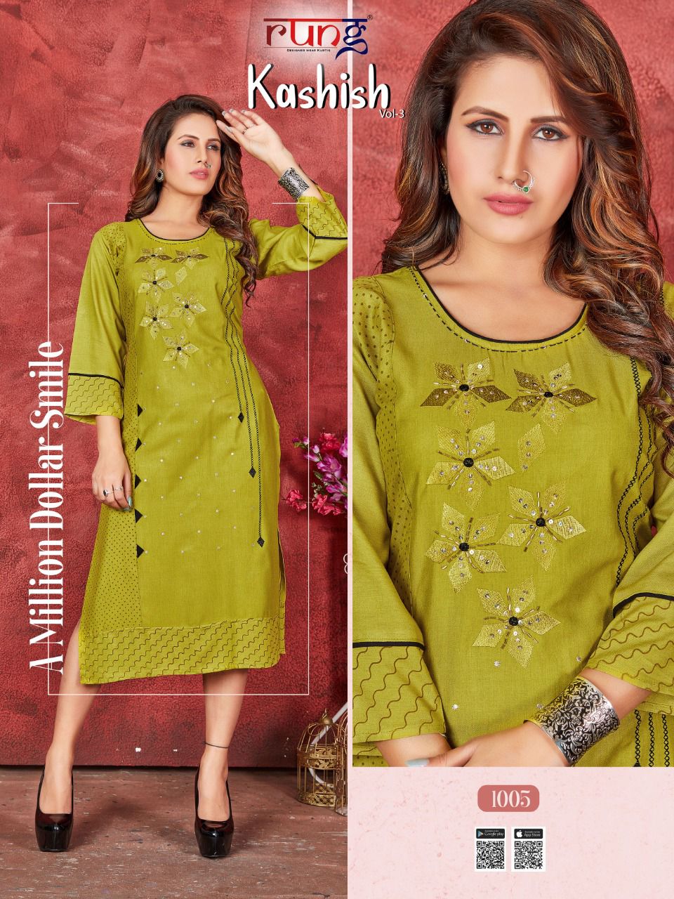 Rung Kashish Vol 3 Heavy Slub Rayon Designer Kurti Catalog