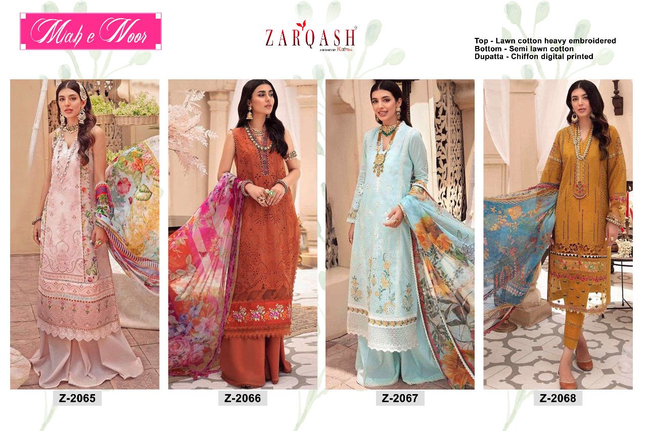 Zarqash Mah E Noor Fancy Cotton Embroidery Pakistani Salwar Suits Catalog