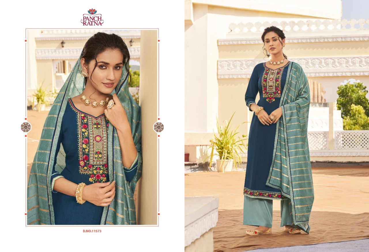 Panch Ratna Panvel Silk Designer Embroidery Salwar Suits Catalog