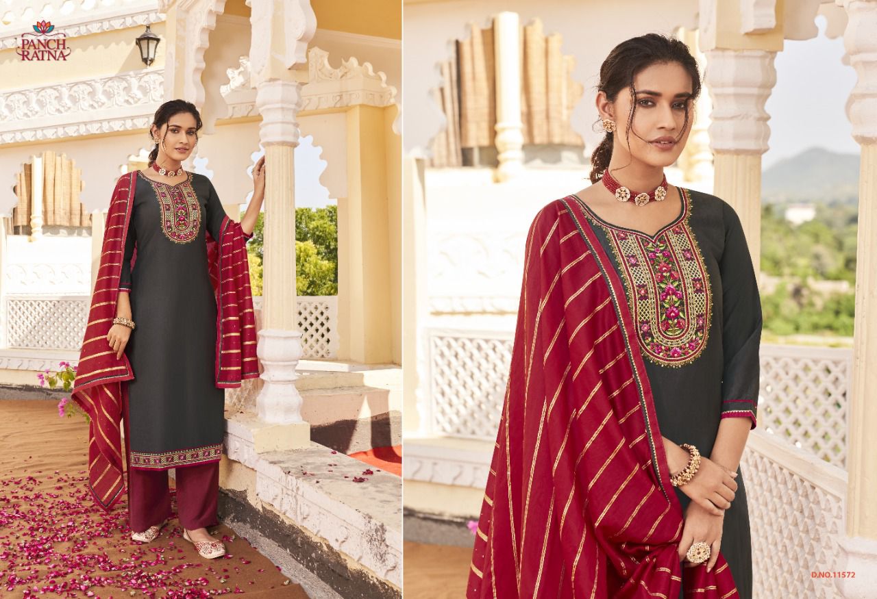 Panch Ratna Panvel Silk Designer Embroidery Salwar Suits Catalog