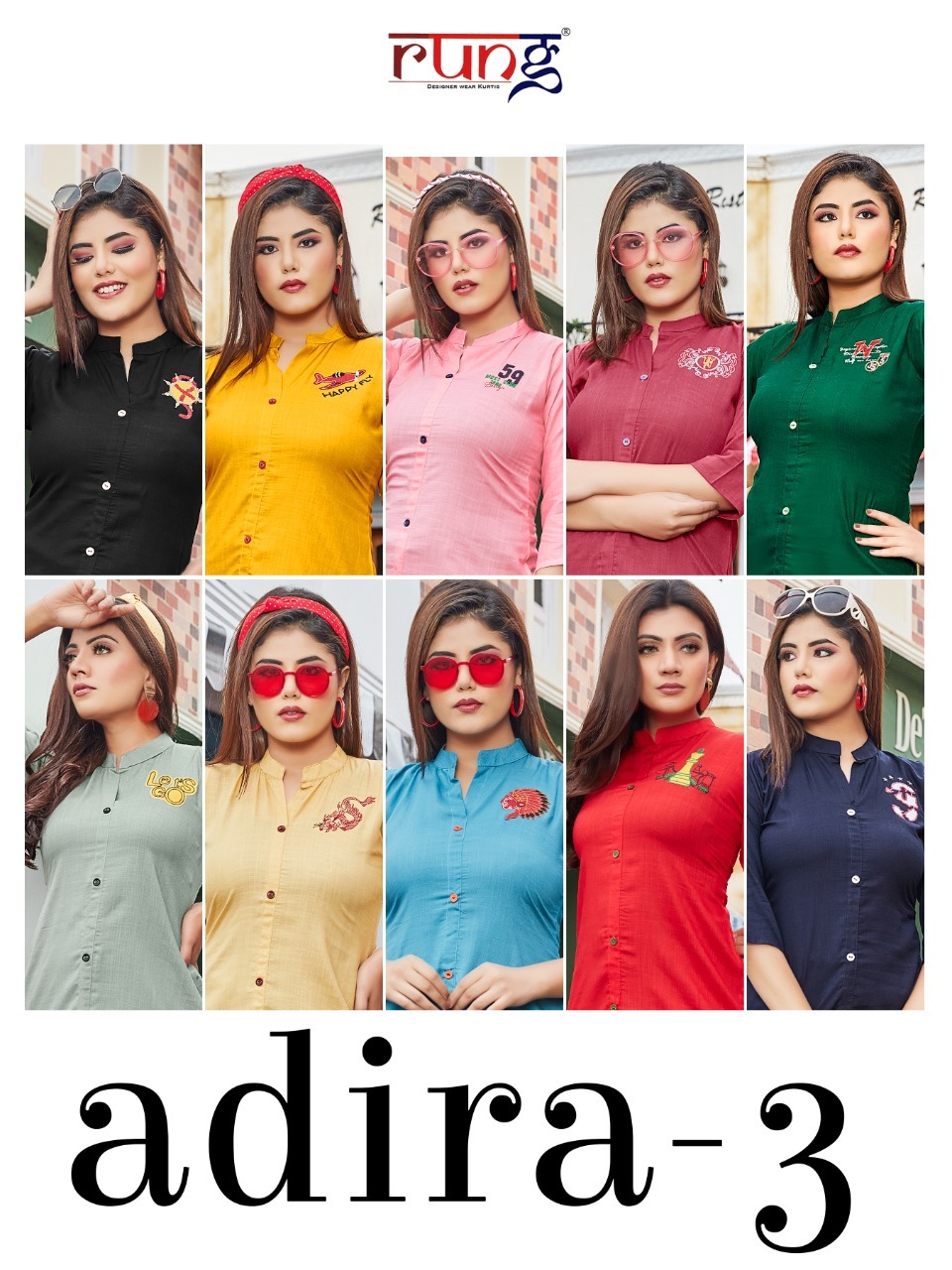 Rung Adira  Vol 3 Fancy Rayon Embroidery Top Catalog