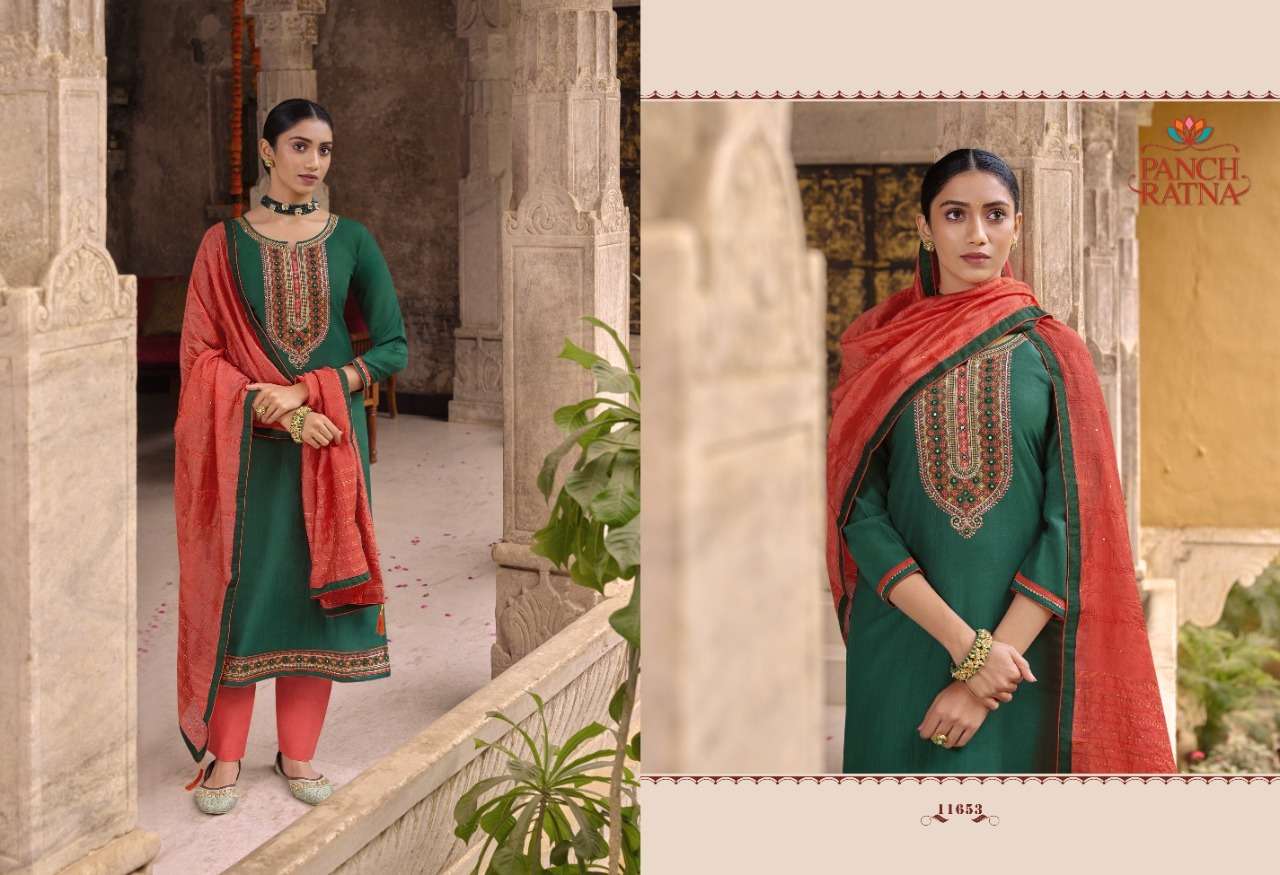 Panch Ratna Mehandi Designer Dress Material Catalog 