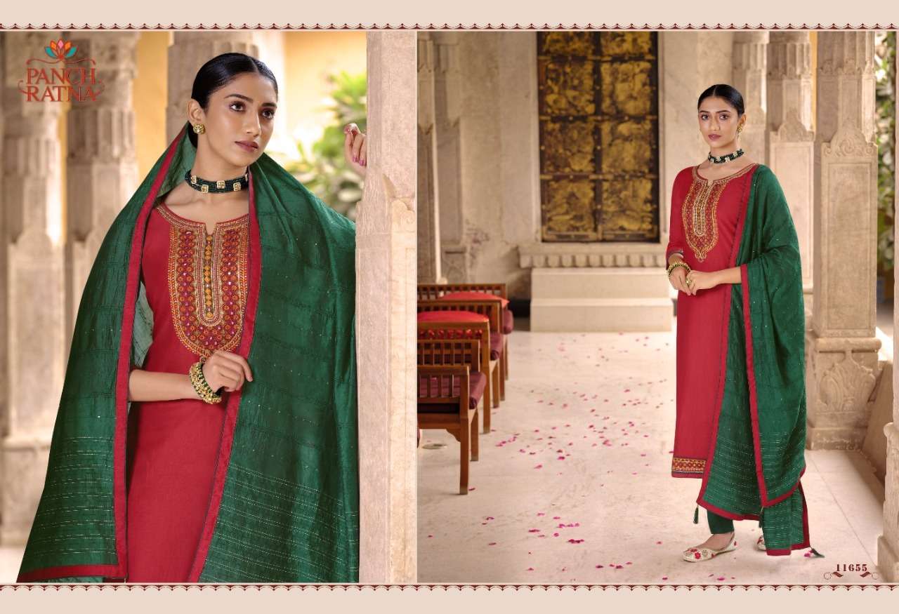 Panch Ratna Mehandi Designer Dress Material Catalog 