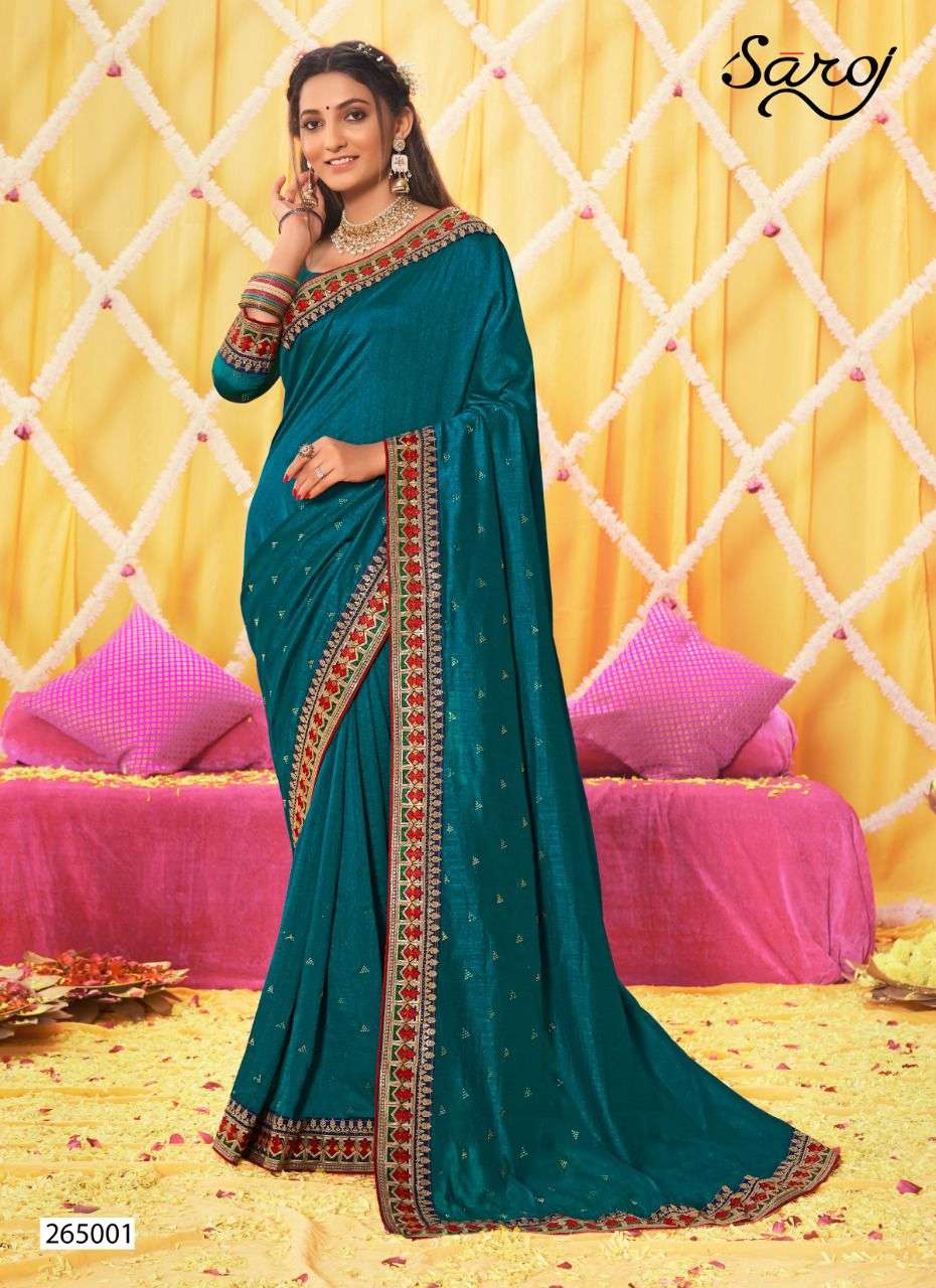 101001-D BY AMOHA TRENDZ INDIAN TRADITIONAL BEAUTIFUL STYLISH DESIGNER  BANARASI SILK JACQUARD EMBROIDERED PARTY WEAR IMPORTED SAREES AT WHOLESALE  PRICE