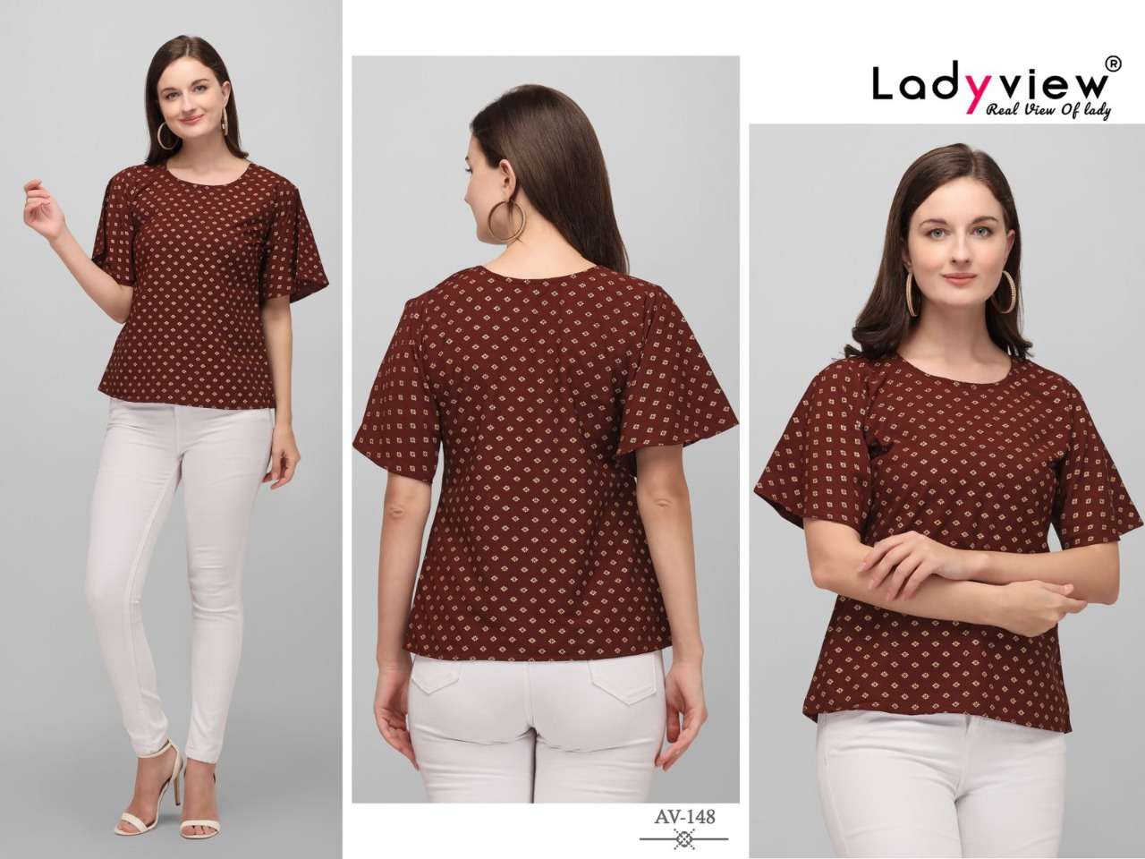 Ladyview Stylish Catalog Gold Foil Printed Western Tops