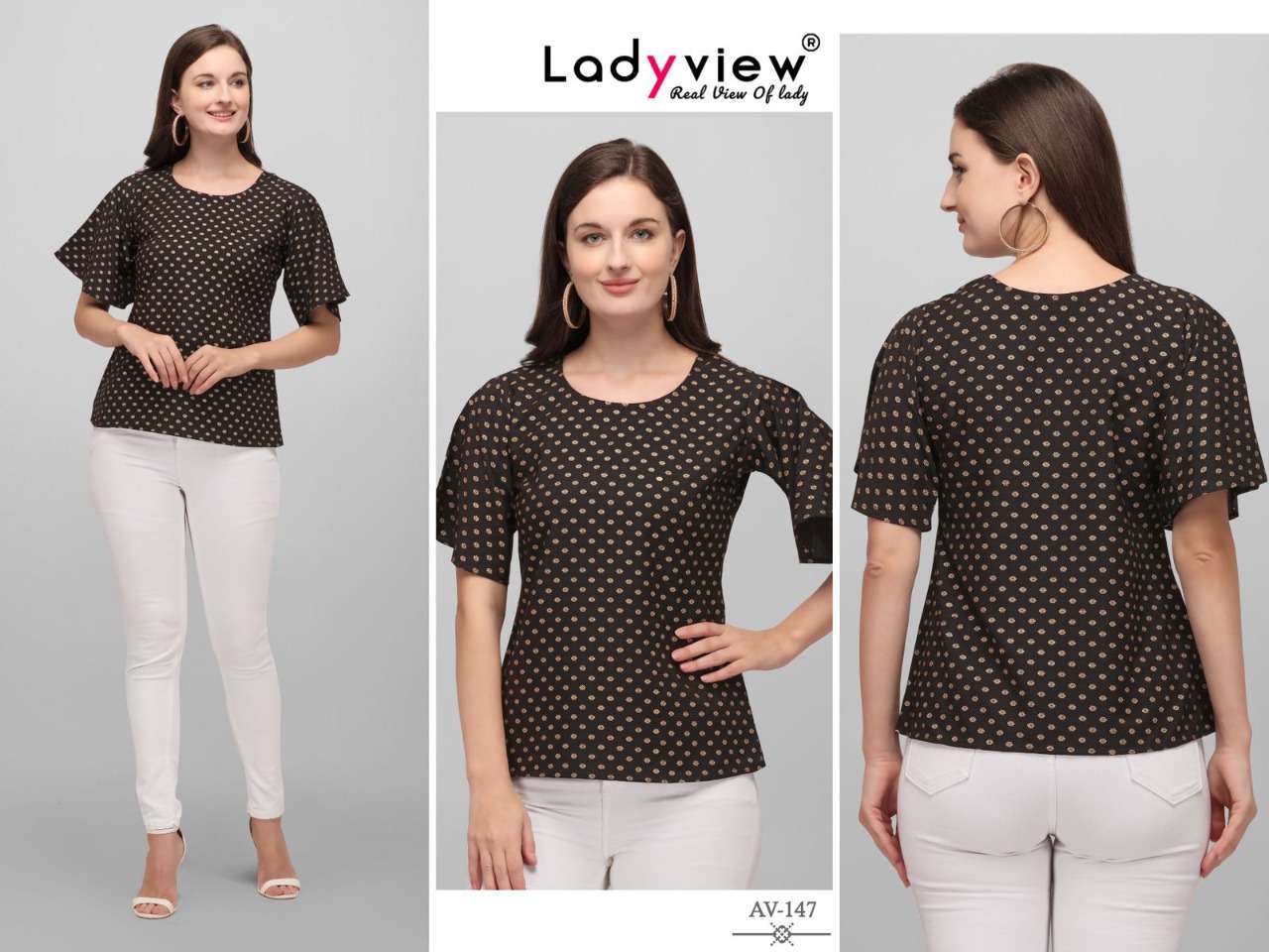 Ladyview Stylish Catalog Gold Foil Printed Western Tops