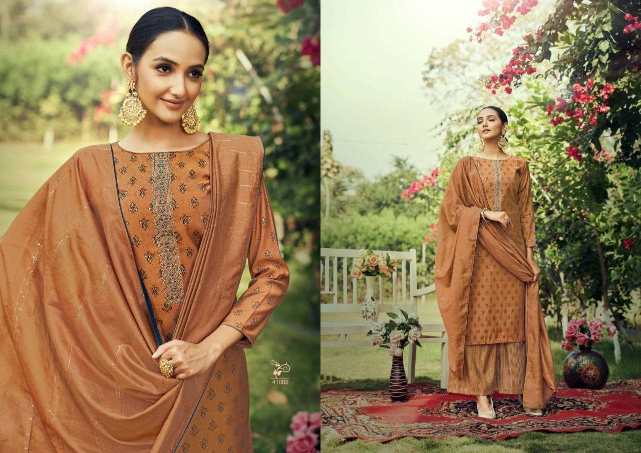 Rk Gold Rawayat Catalog Viscose Chanderi Exclusive Wear Women Dress Materials