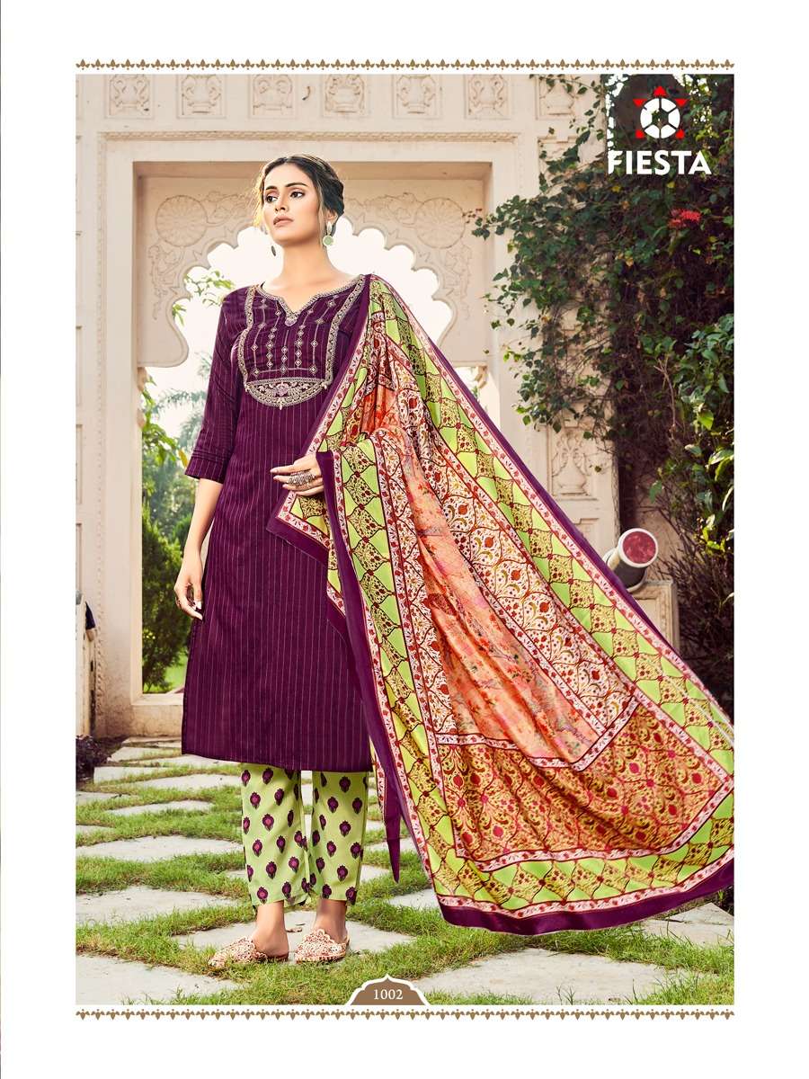 Fiesta Nargis Catalog Exclusive Wear Cotton Embroidery Top Bottom Dupatta 