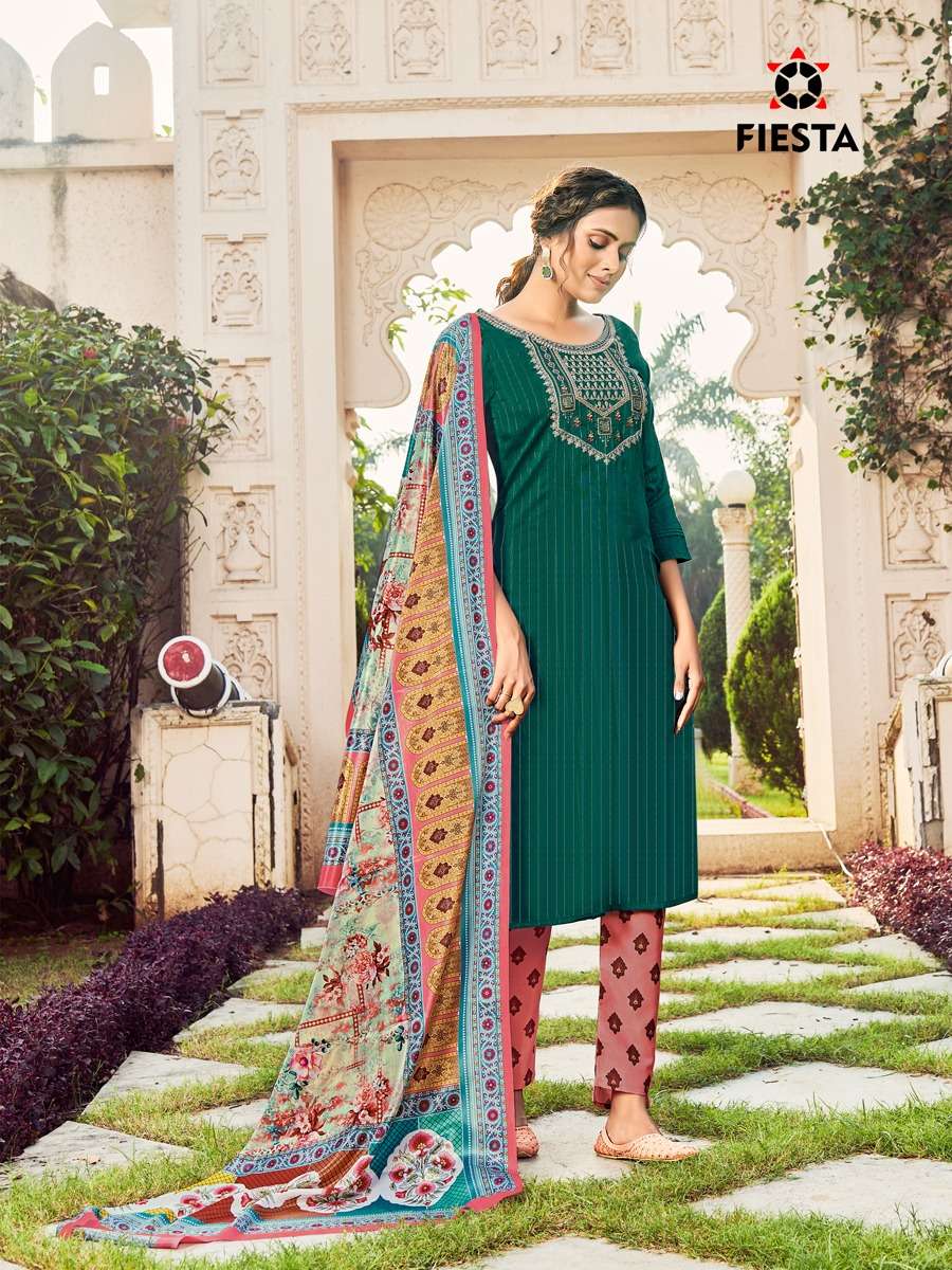 Fiesta Nargis Catalog Exclusive Wear Cotton Embroidery Top Bottom Dupatta 