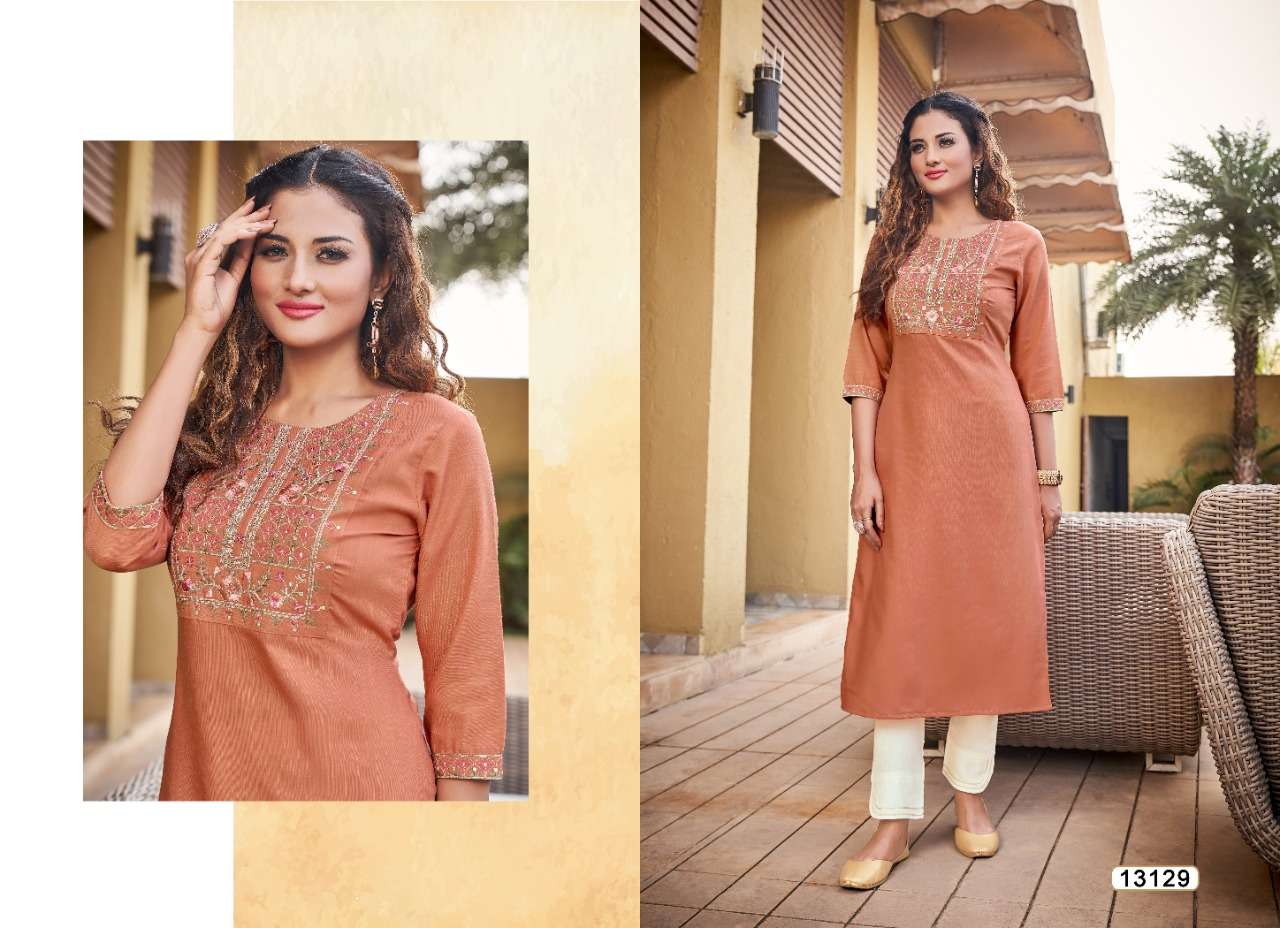 Kalaroop Liza Catalog Fancy Wear Rayon Embroidery Kurtis 