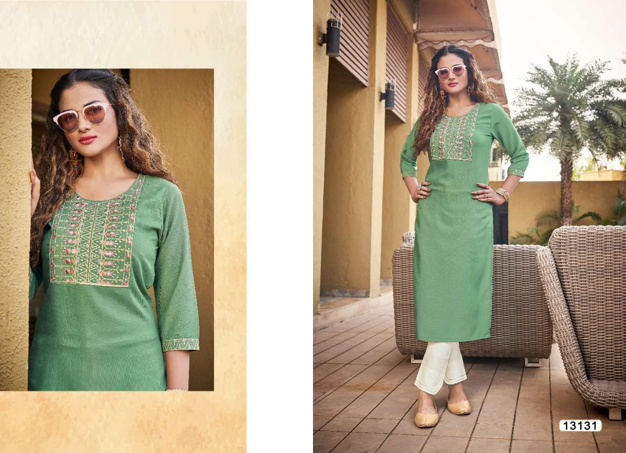 Kalaroop Liza Catalog Fancy Wear Rayon Embroidery Kurtis 