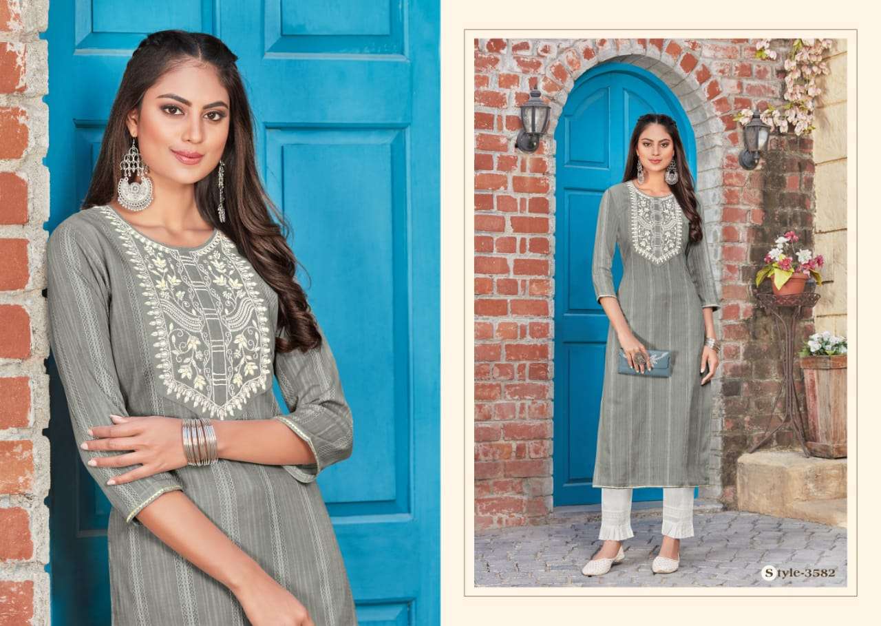 Rangoon Zaara Catalog Fancy Wear Pure Cotton Embroidery Kurtis 