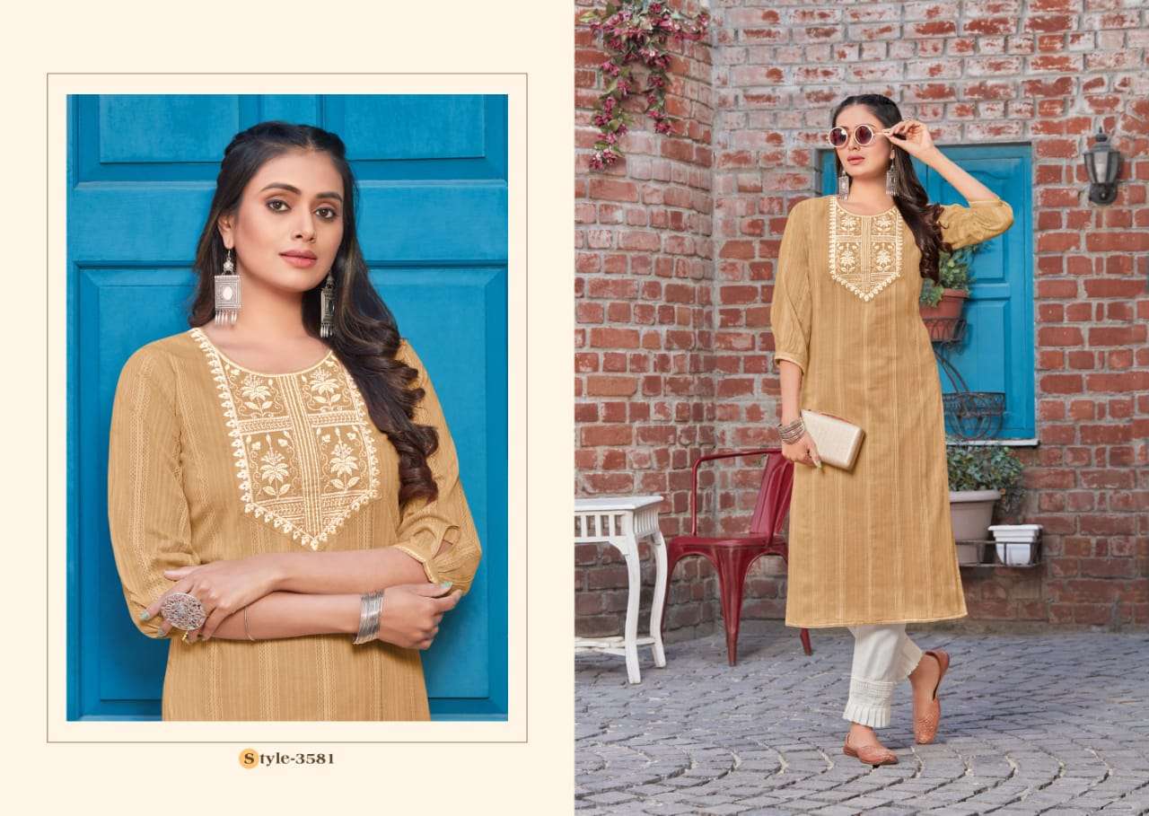 Rangoon Zaara Catalog Fancy Wear Pure Cotton Embroidery Kurtis 