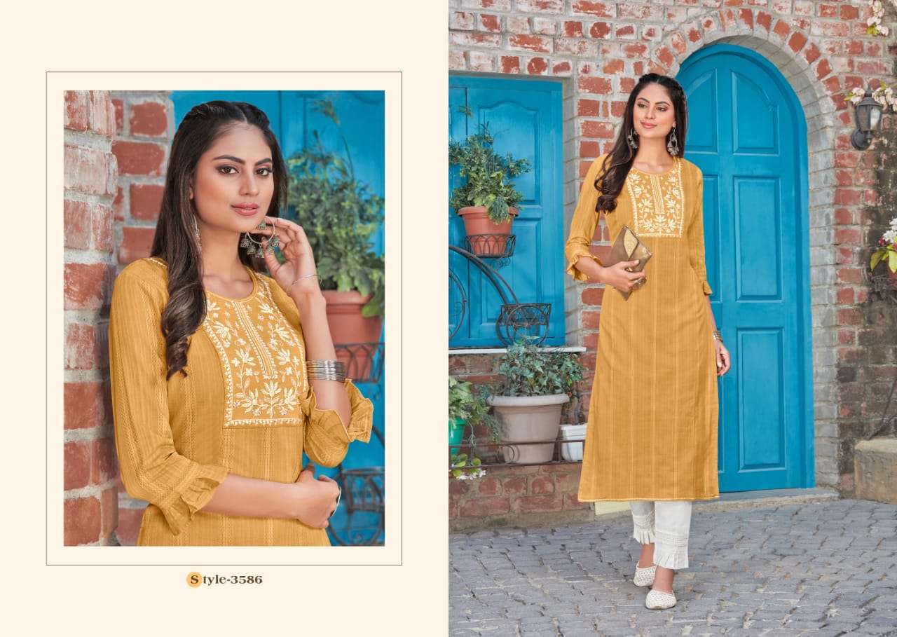 Rangoon Zaara Catalog Fancy Wear Pure Cotton Embroidery Kurtis 