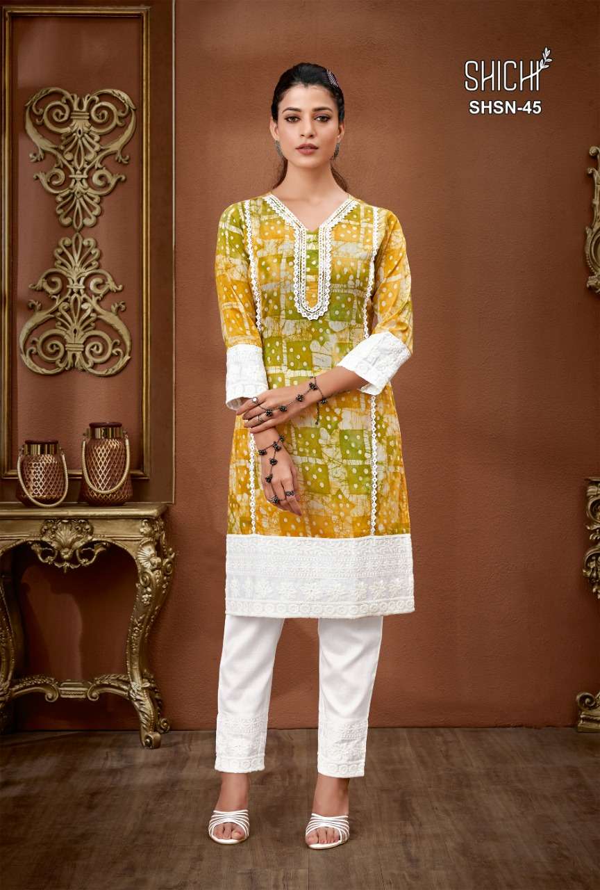 Shichi Sana Catalog Stylish Designer Wear Pure Viscose Kurti With Pent 