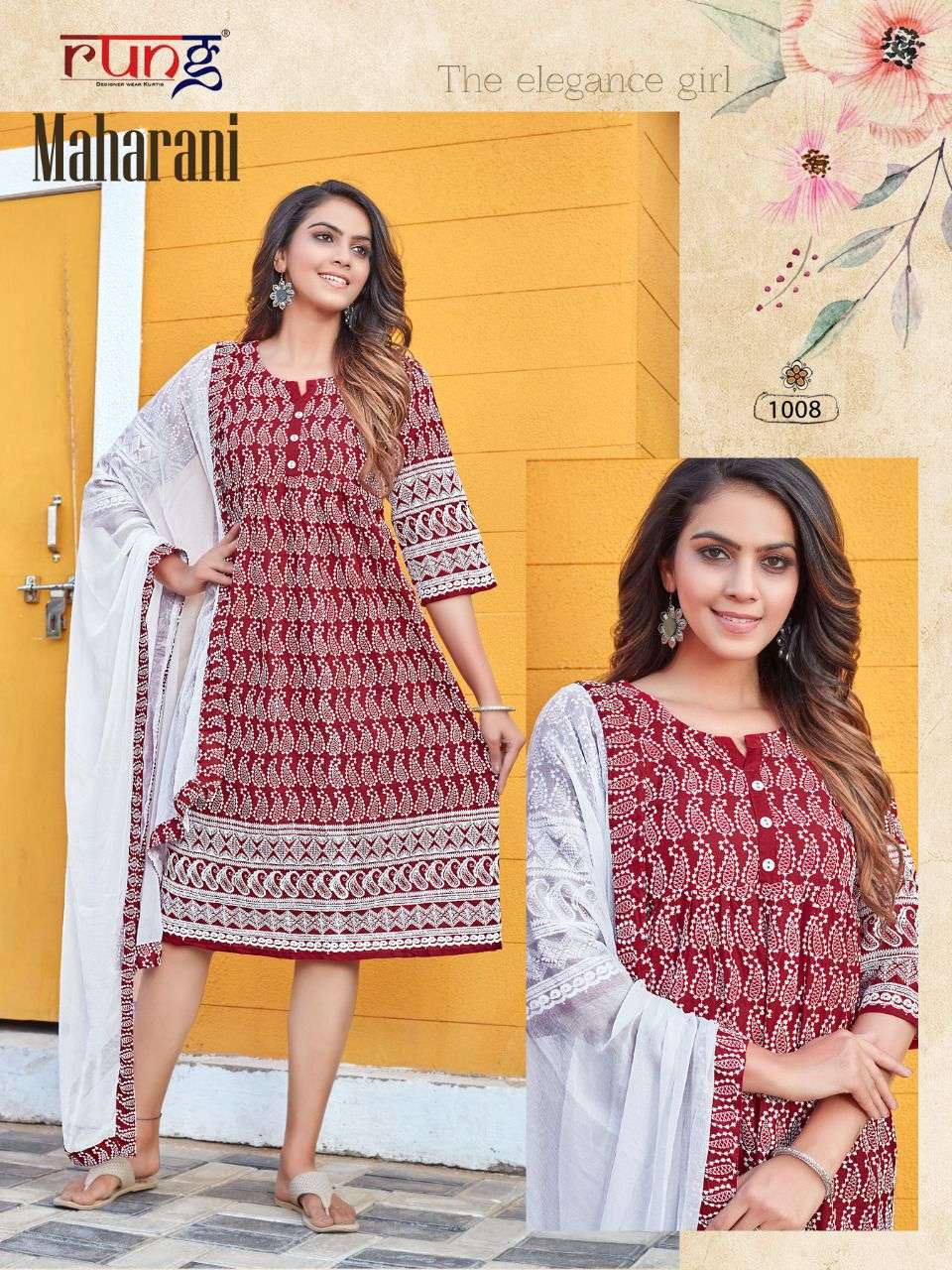 Rung Maharani Catalog Designer Wear Chikan Rayon Kurti With Dupatta 