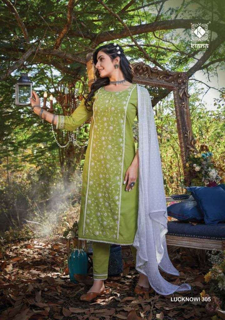 KIANA LUCKNOWI VOL 3 COTTON LUCKNOWI WORK FESTIVE WEAR KURTI PANT WITH DUPATTA READYMADE COLLECTION