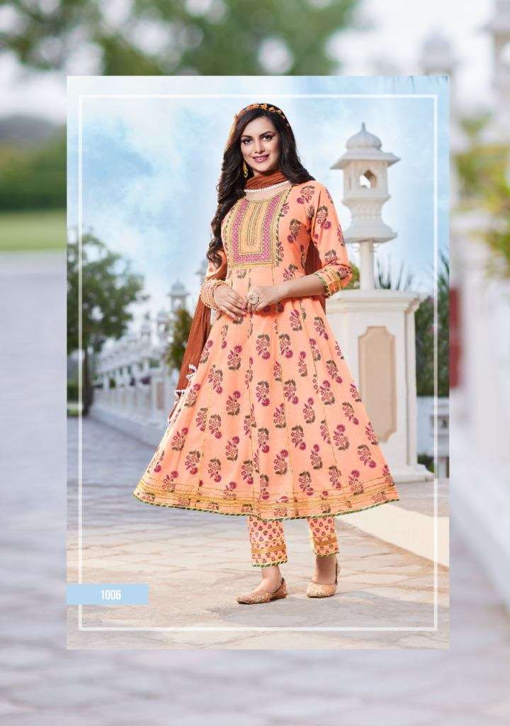 KAJAL STYLE GLAM LOOK VOL 1 COTTON HEAVY PRINTED FESTIVE WEAR KURTI GOWN PANT AND DUPATTA COLLECTION