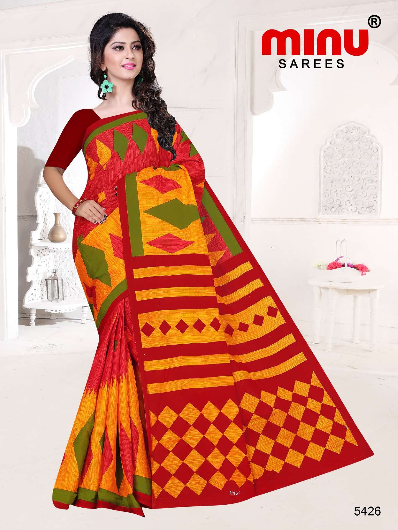 Minu APPLE Cotton Printed Saree-15P Catalog