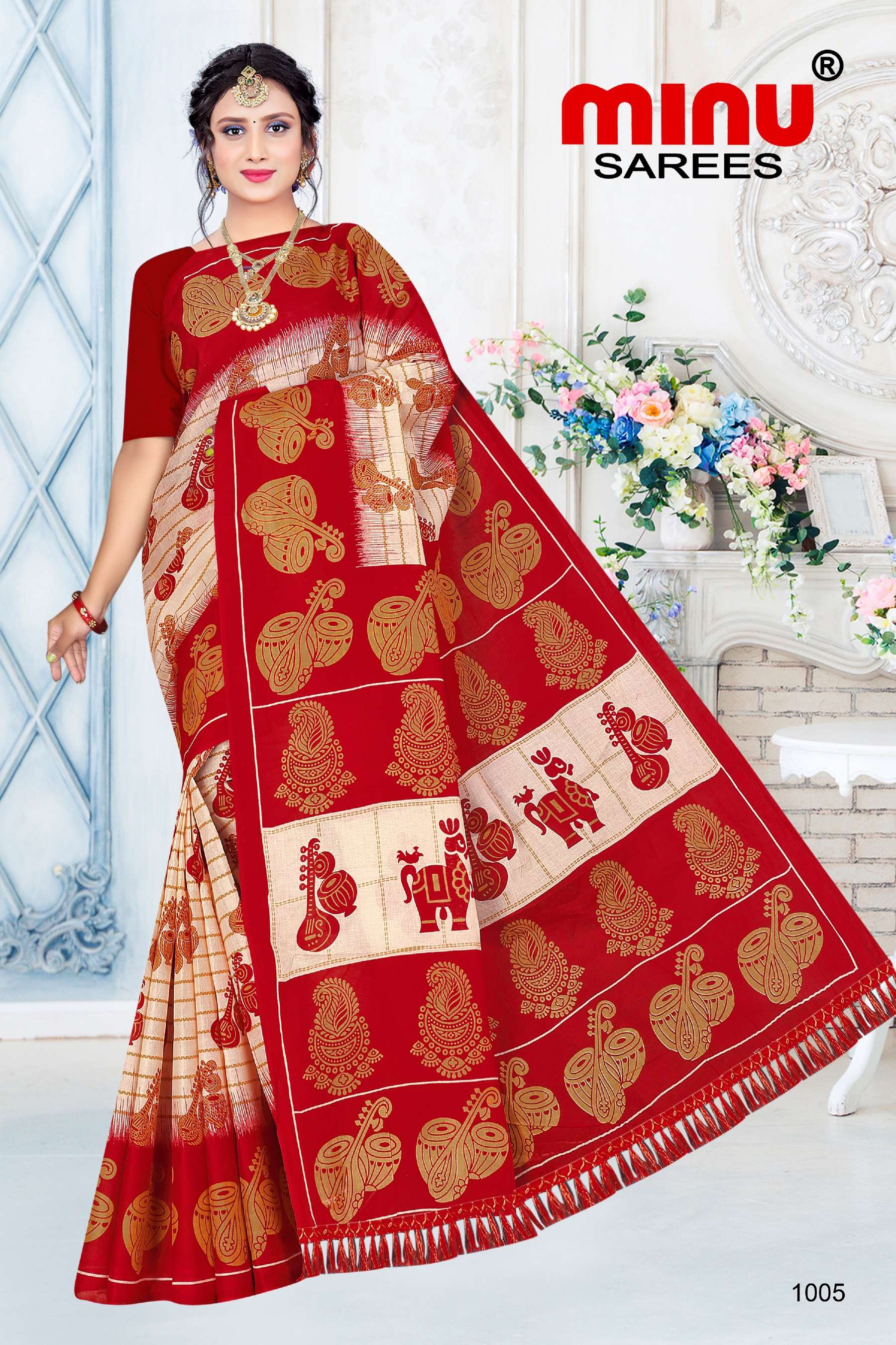 Red Color Bishnupur Silk Saree with Hand Painted Old Kolkata Theme | Blouse  piece, Blouse designs, Shades of red color