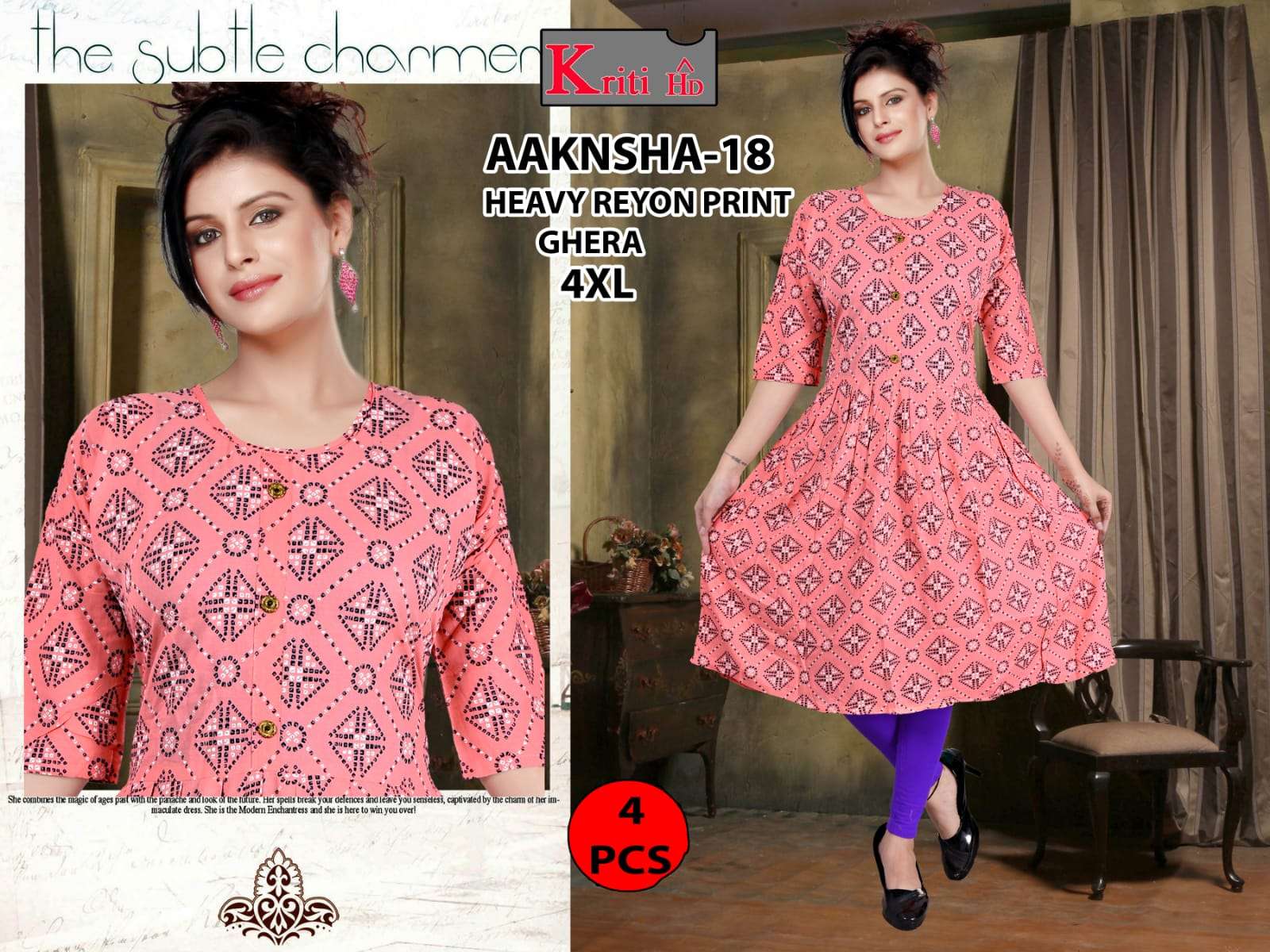 Aanksha  Riyon print selfi kurti