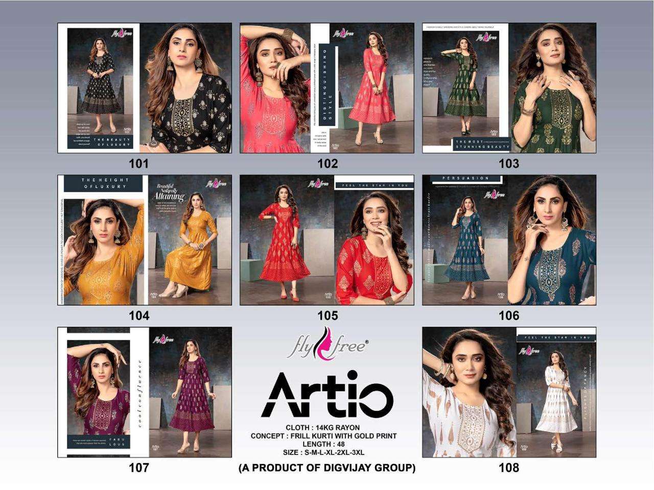 Fly Free Artio Catalog Ethnic Wear Anarkali Kurtis Wholesale