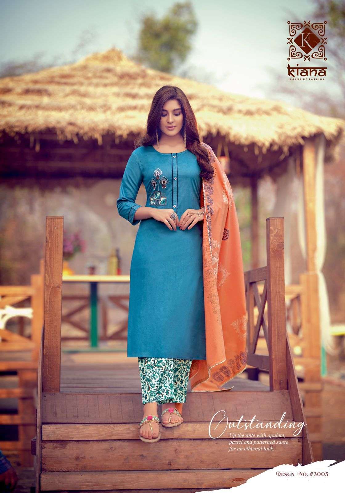 Kiana Kashida Catalog Cotton Embroidered Top Bottom and Dupatta