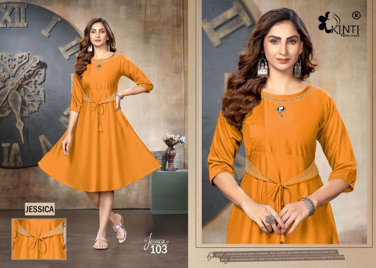 Kinti Jessica Catalog Heavy Chinnon Silk Anarkali Kurtis Wholesale