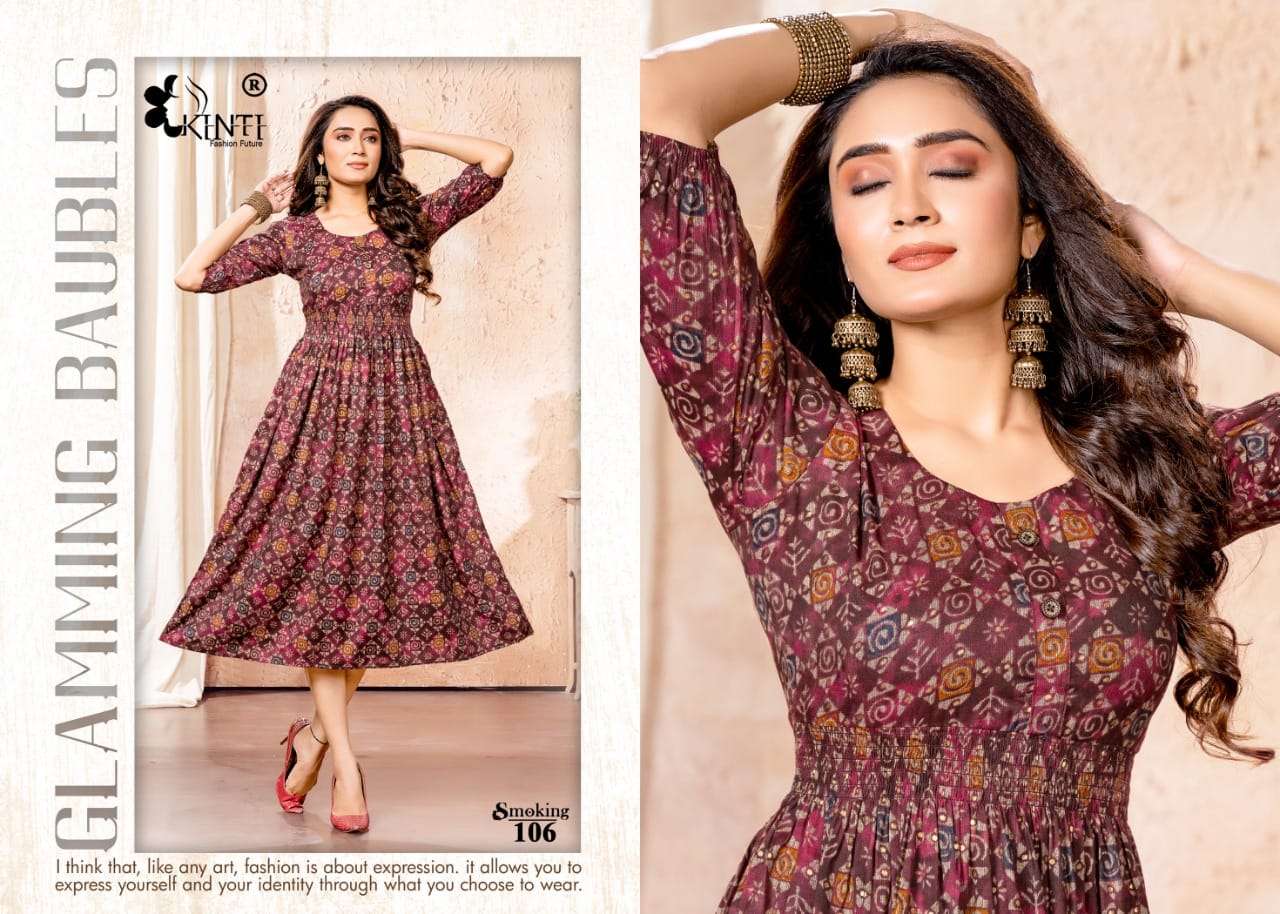 Kinti Smoking Catalog Rayon Anarkali Kurtis Wholesale