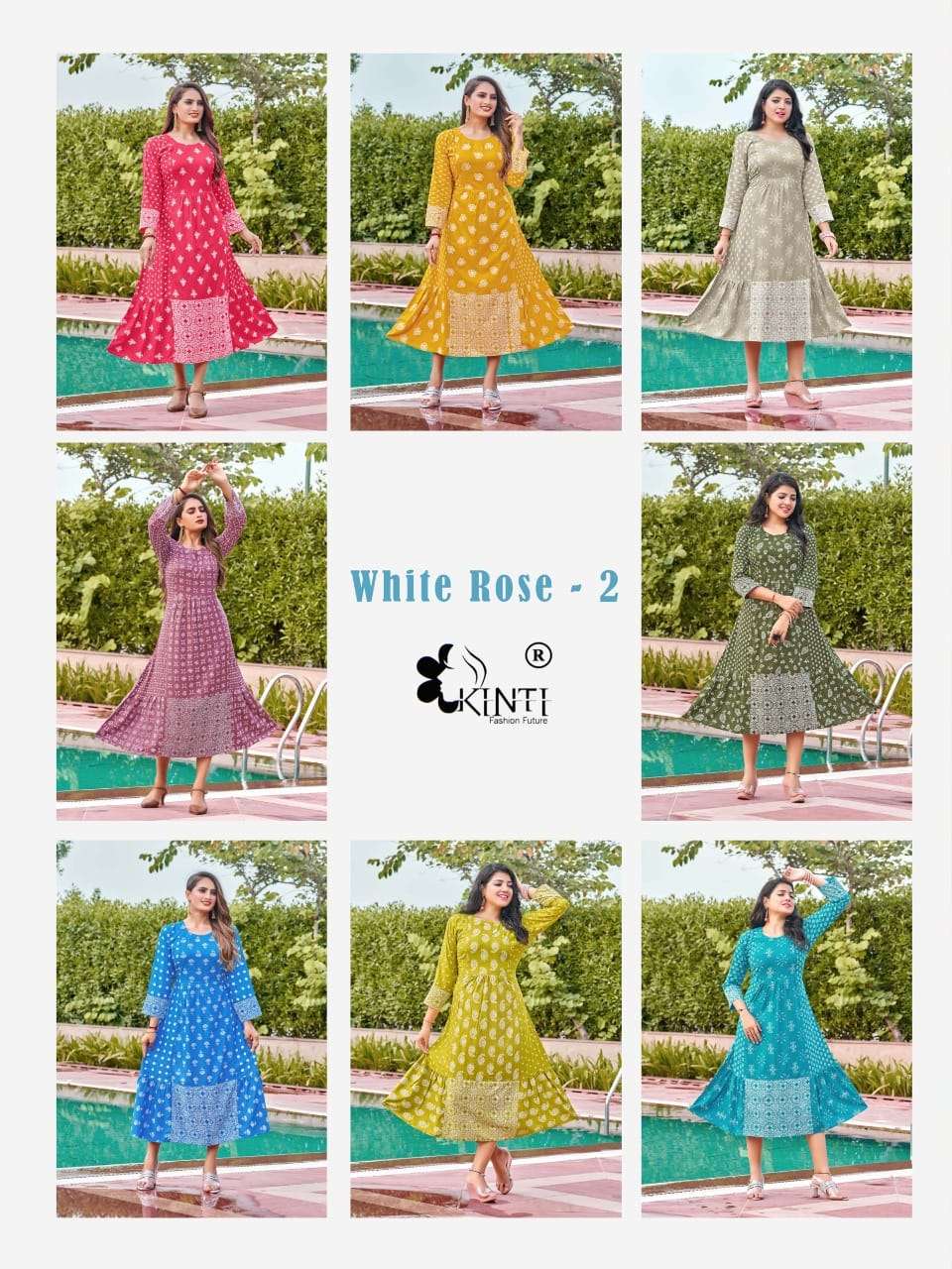 Kinti White Rose Vol 2 Catalog Rayon Printed Kurtis Wholesale